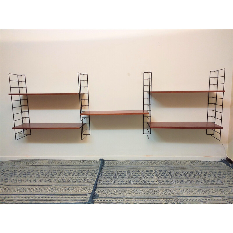 Vintage Scandinavian modular bookcase shelves by Tomado String 1960