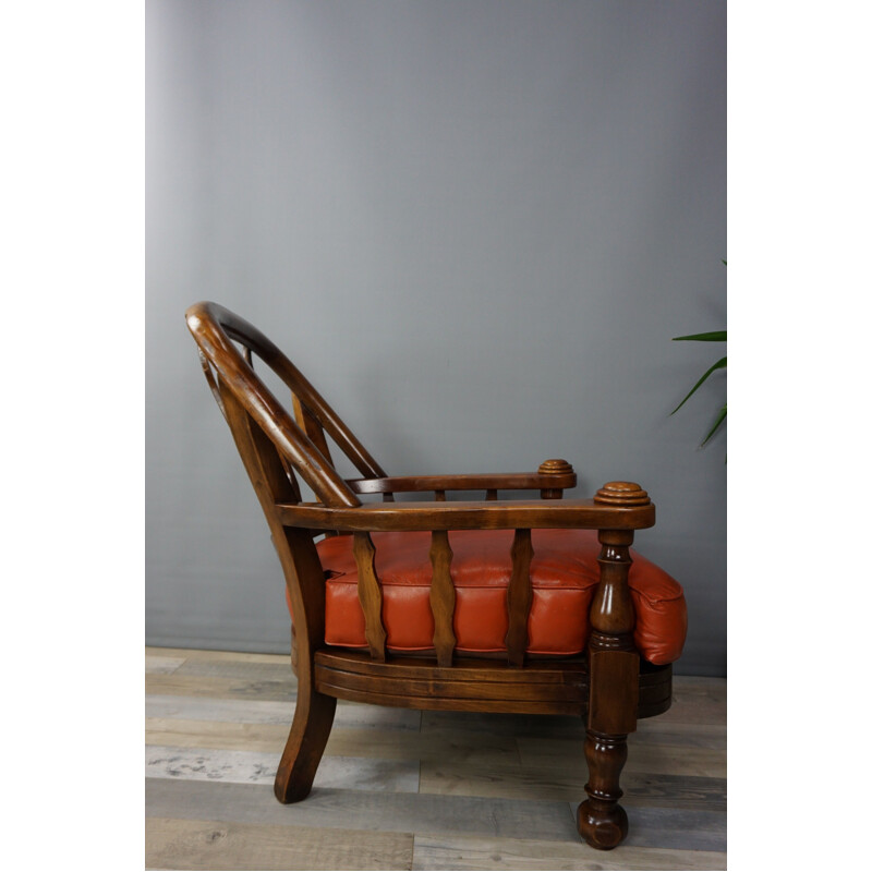 Paire de fauteuils vintage belges en bois et cuir