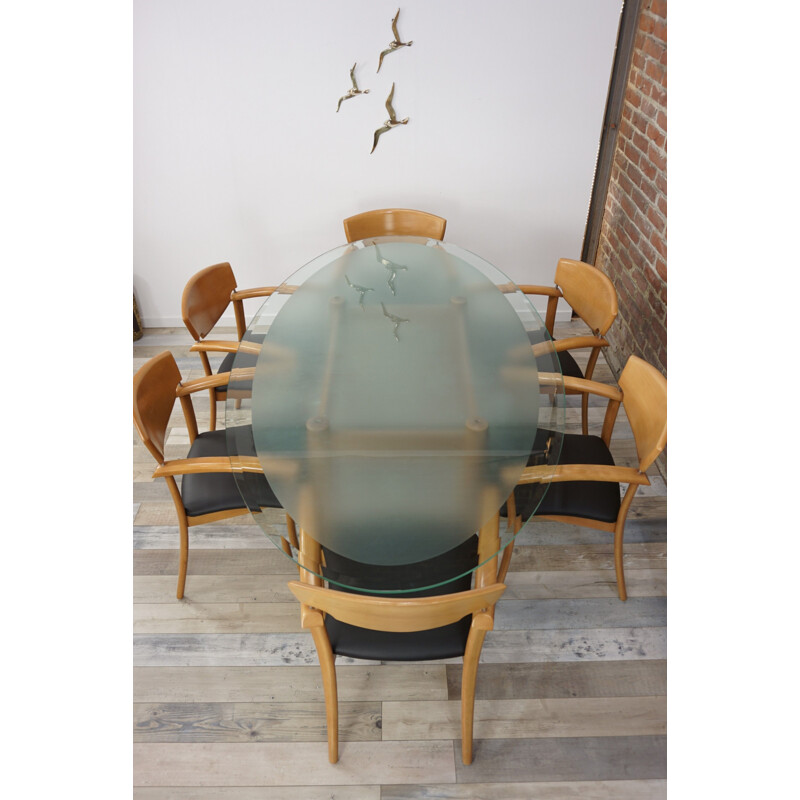 Vintage belgian beech and glass table 1980