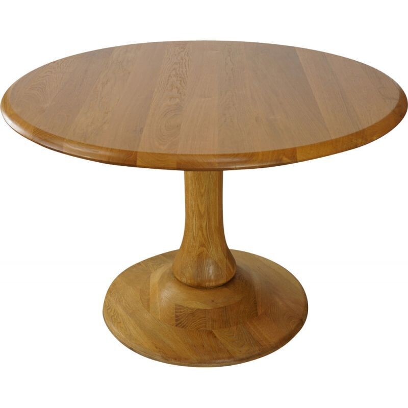 Table vintage belge en chêne pied tulipe 1970