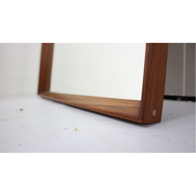 Vintage Scandinavian Modern Long Beveled Edge Teak Wall Mirror, 1950s Denmark