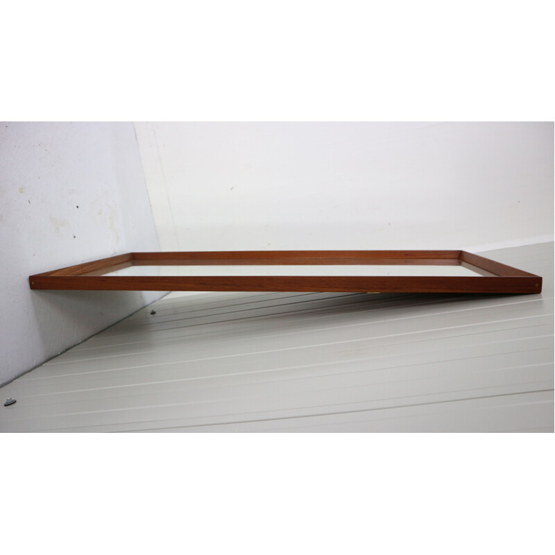 Vintage Scandinavian Modern Long Beveled Edge Teak Wall Mirror, 1950s Denmark