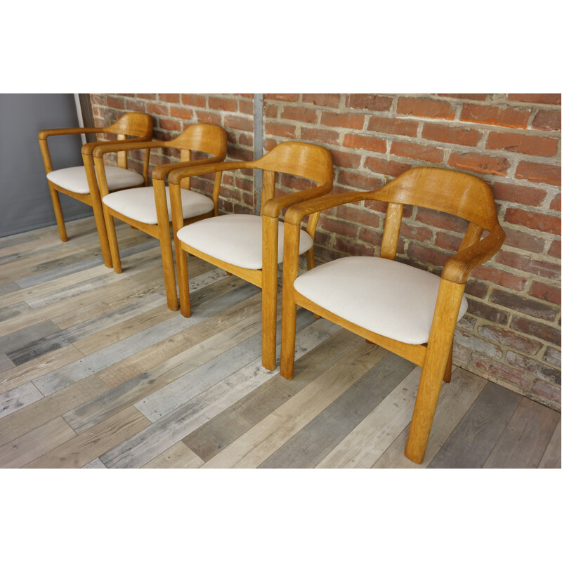Set of 4 vintage Belgian oak chairs 1970