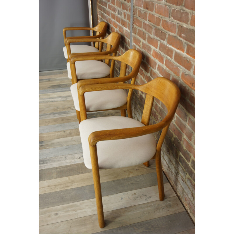 Set of 4 vintage Belgian oak chairs 1970