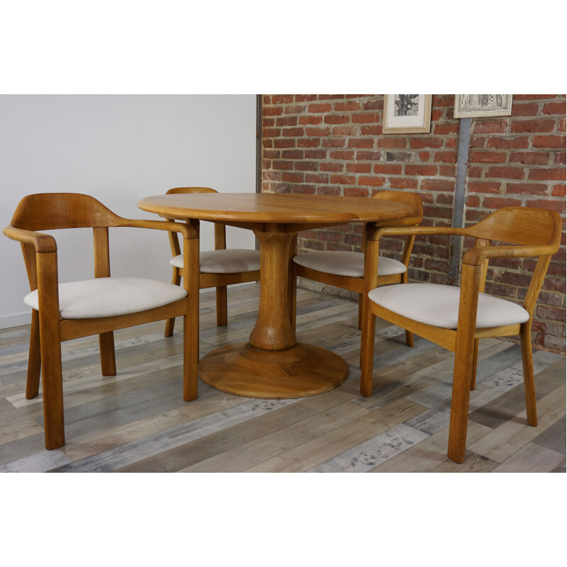 Set of 4 vintage Belgian oak chairs 1970