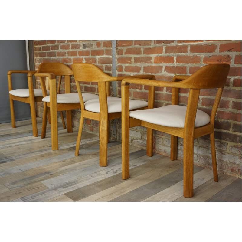 Set of 4 vintage Belgian oak chairs 1970