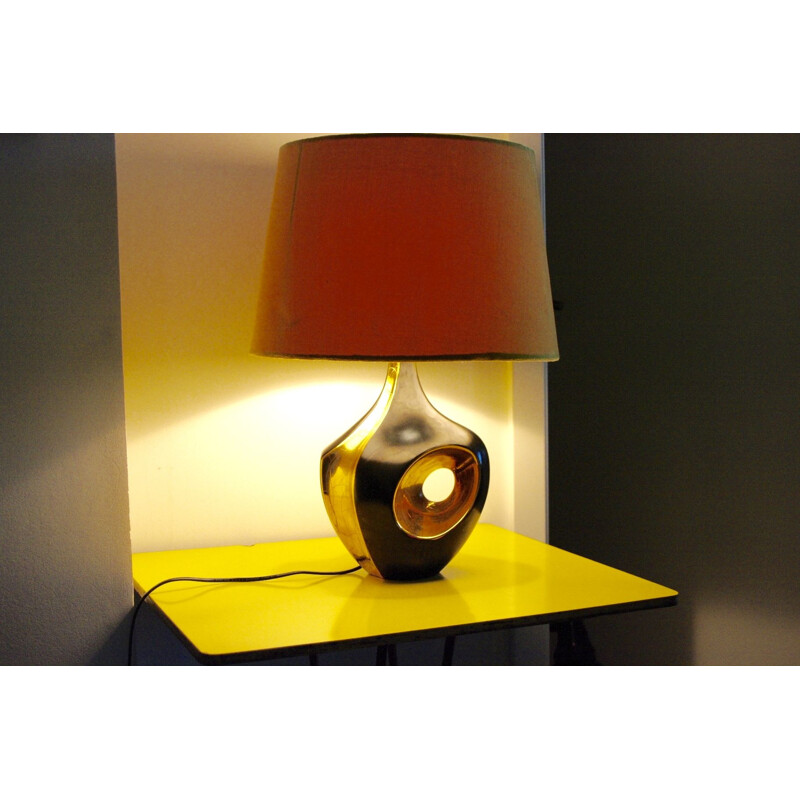 Vintage black and gold ceramic lamp 1970