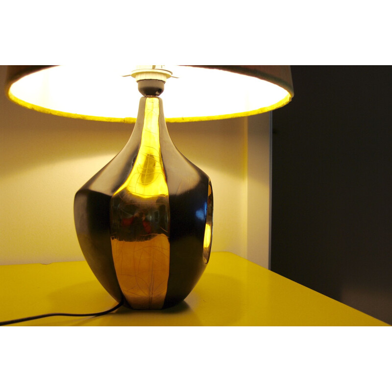 Vintage black and gold ceramic lamp 1970