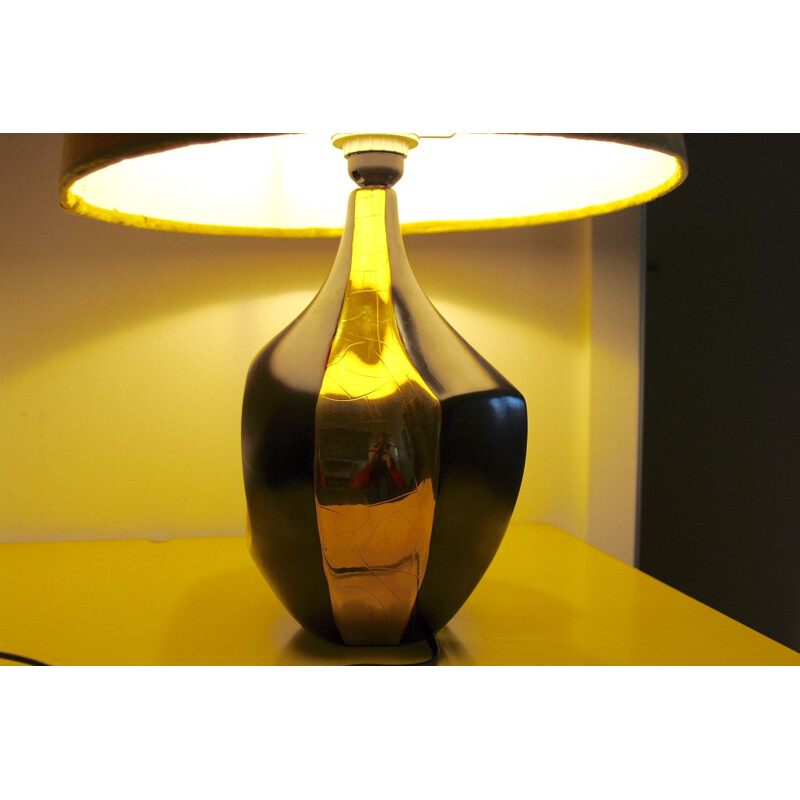 Vintage black and gold ceramic lamp 1970