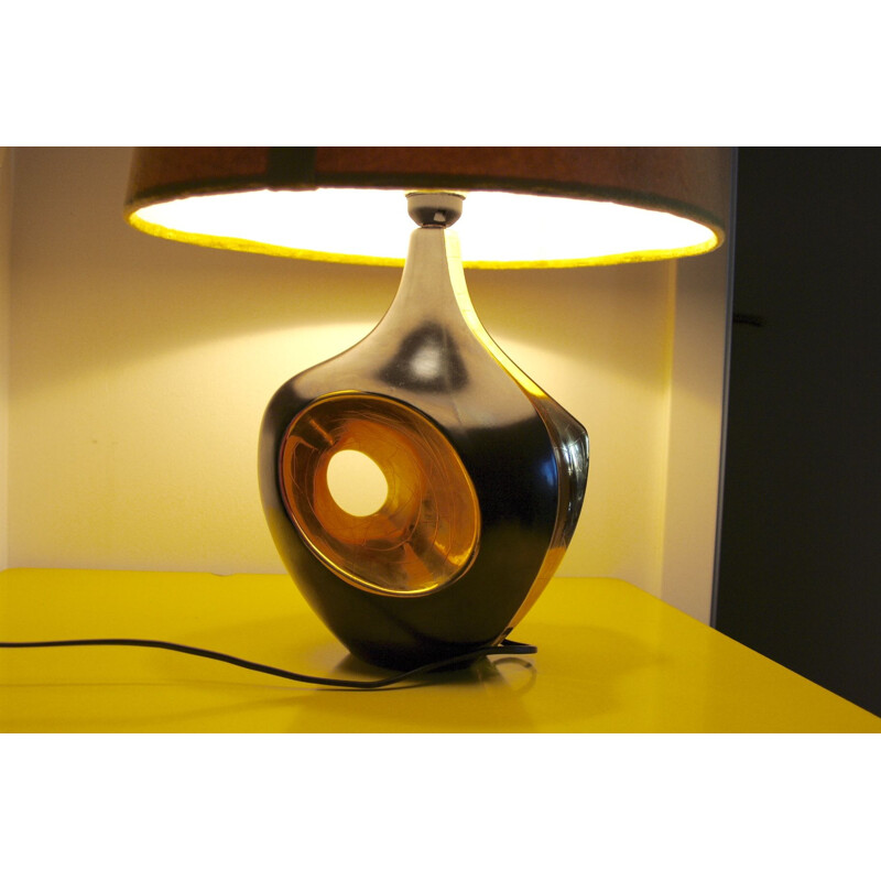 Vintage black and gold ceramic lamp 1970