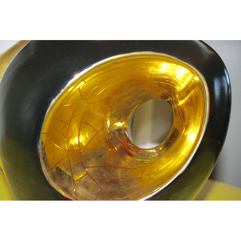 Vintage black and gold ceramic lamp 1970