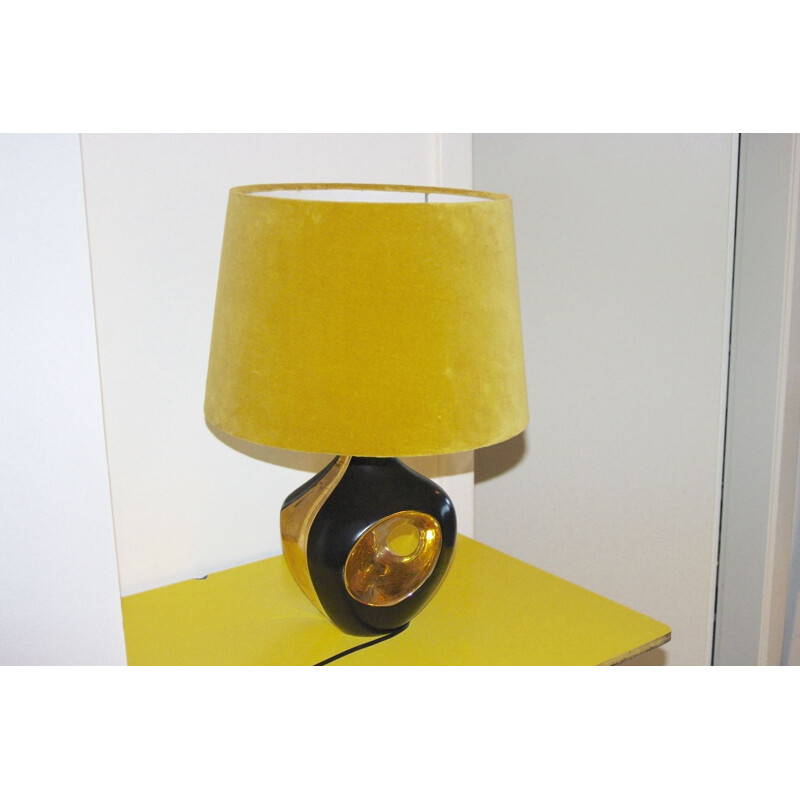 Lampe vintage en céramique noir et or 1970