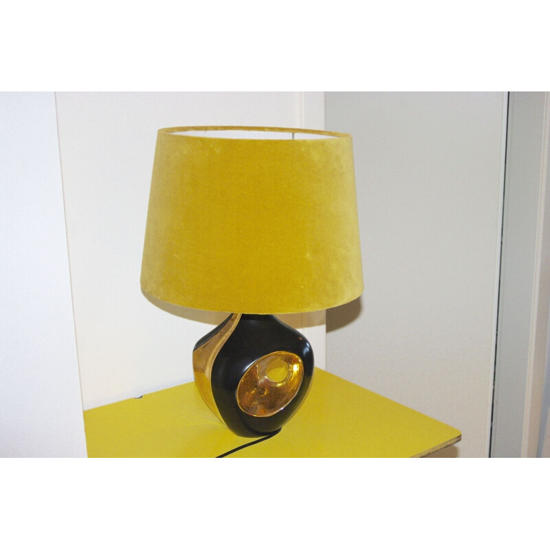 Vintage black and gold ceramic lamp 1970