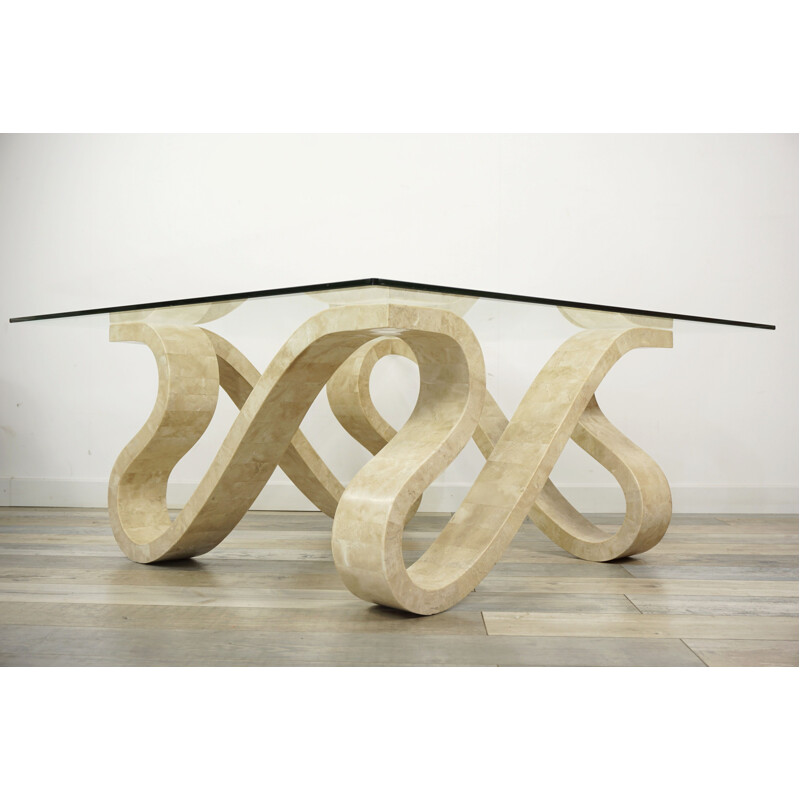 Vintage coffee table in glass and travertine