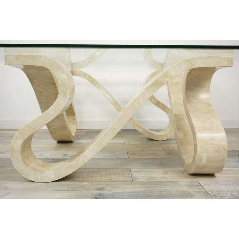 Vintage coffee table in glass and travertine