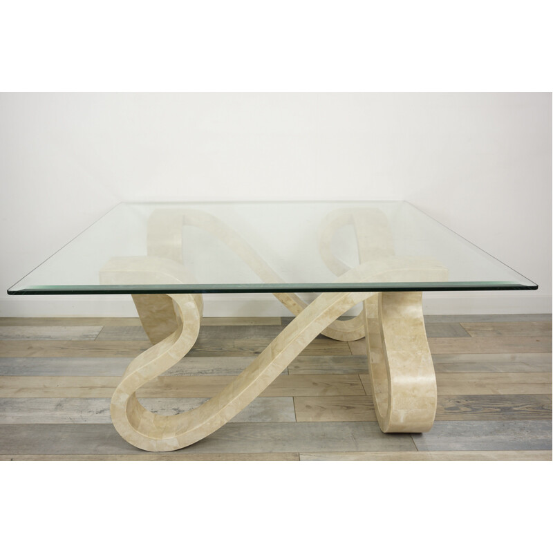 Vintage coffee table in glass and travertine