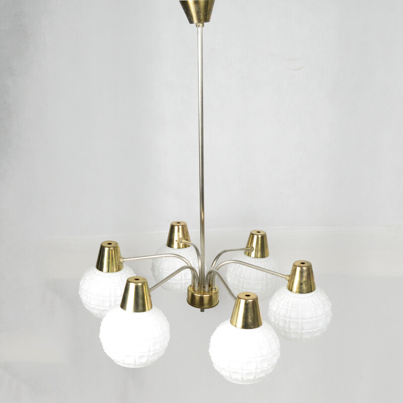 Vintage six-arm chandelier by Kamenický Šenov, Czechoslovakia 1970s