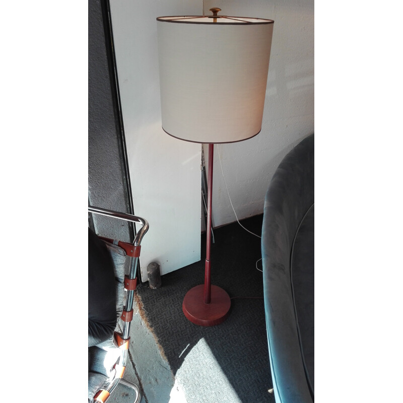 Scandinavian floor lamp in wood and brass - 1960s