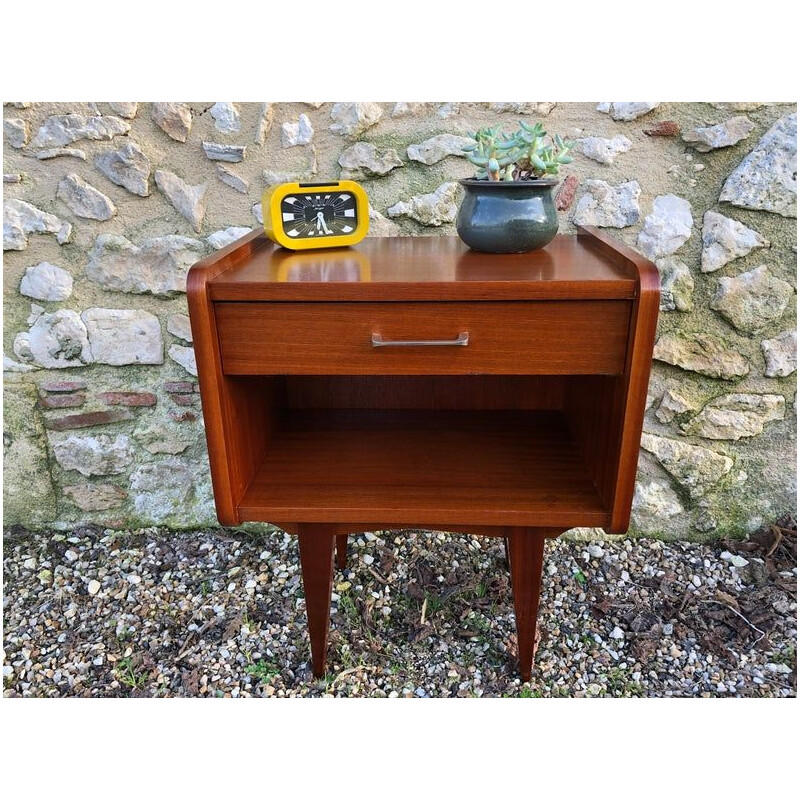 Vintage bedside table, compass feet 1970