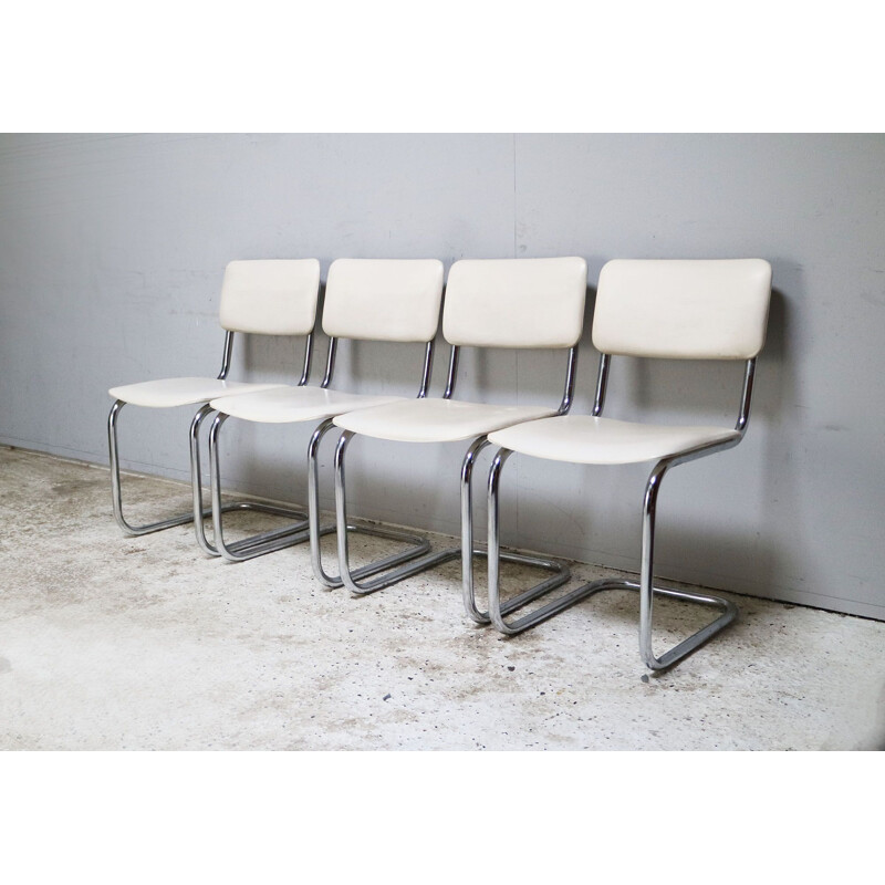 Set of 4 vintage chrome and vinyl dining chairs 1970