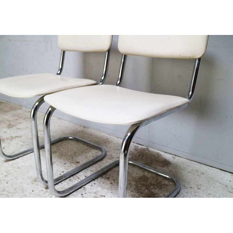 Set of 4 vintage chrome and vinyl dining chairs 1970