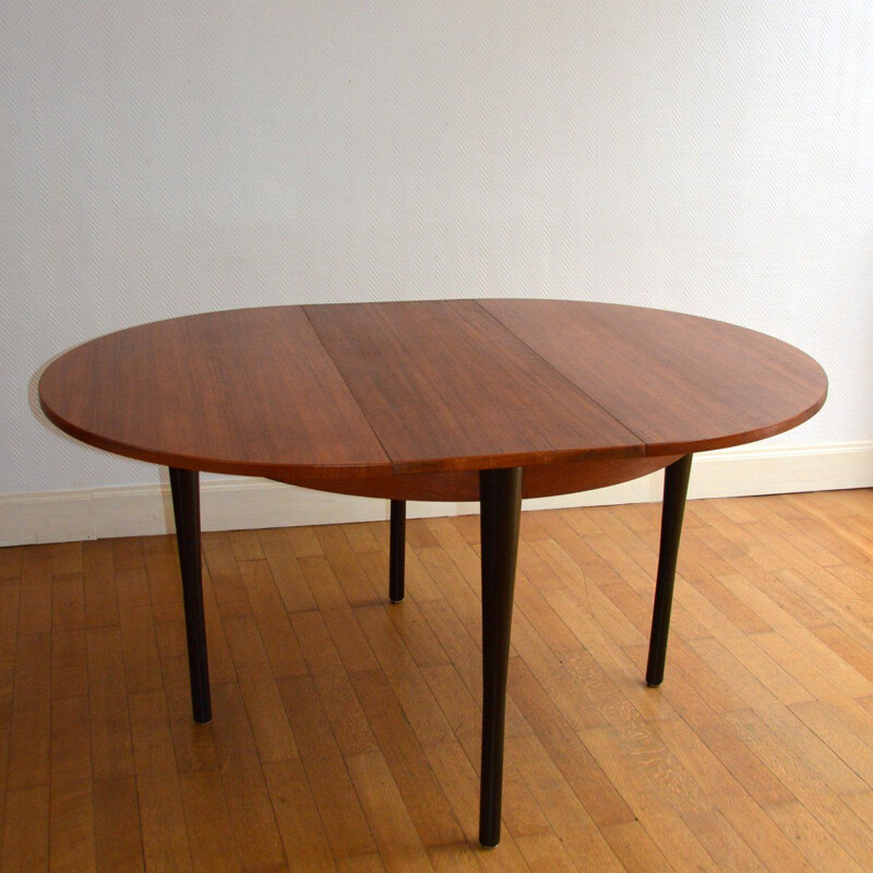 Vintage round dining table with extension 1960