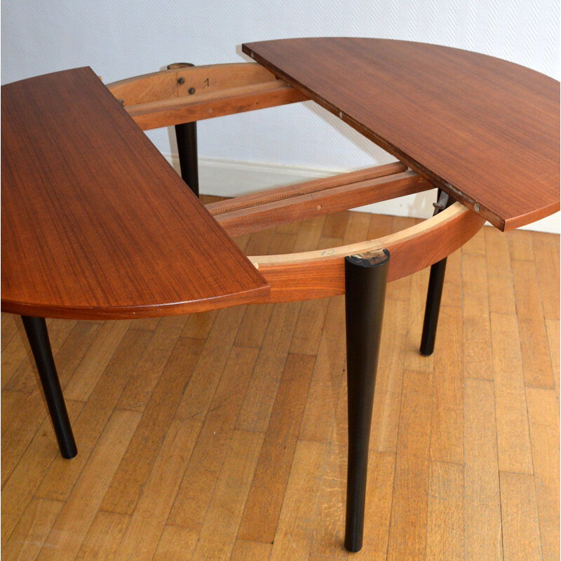 Vintage round dining table with extension 1960