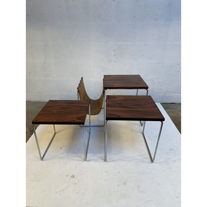 Vintage Nesting tables with leather magazine rack