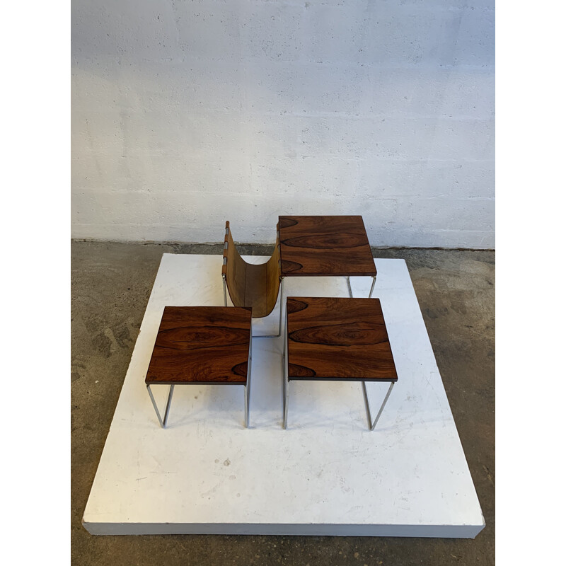 Vintage Nesting tables with leather magazine rack