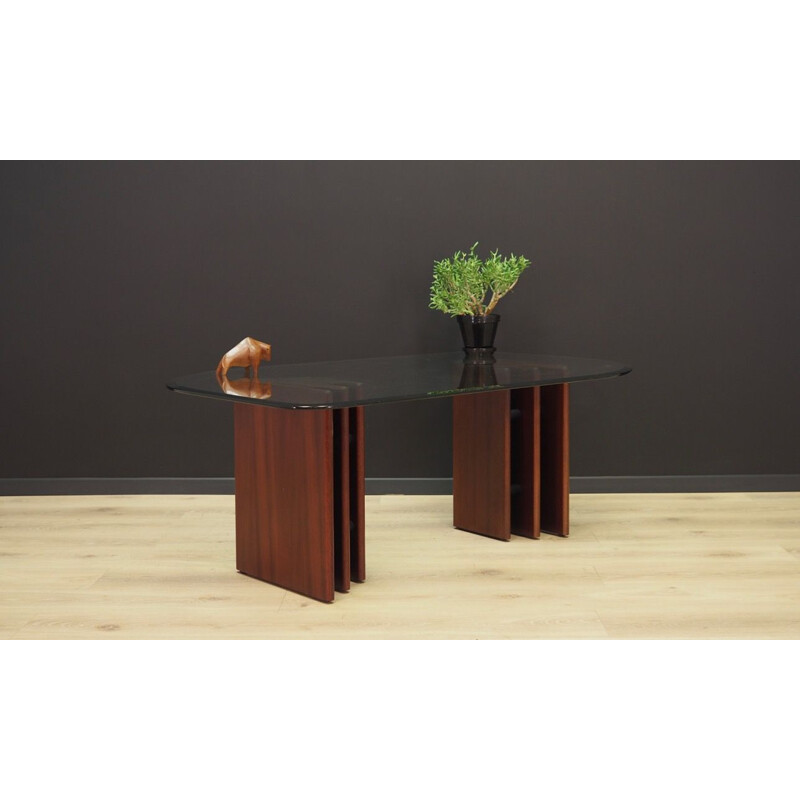 Vintage table in glass and mahogany wood by Bendixen, Denmark, 1960