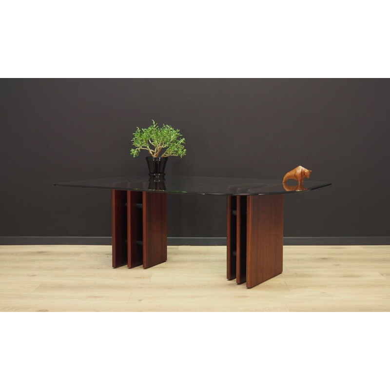 Vintage table in glass and mahogany wood by Bendixen, Denmark, 1960