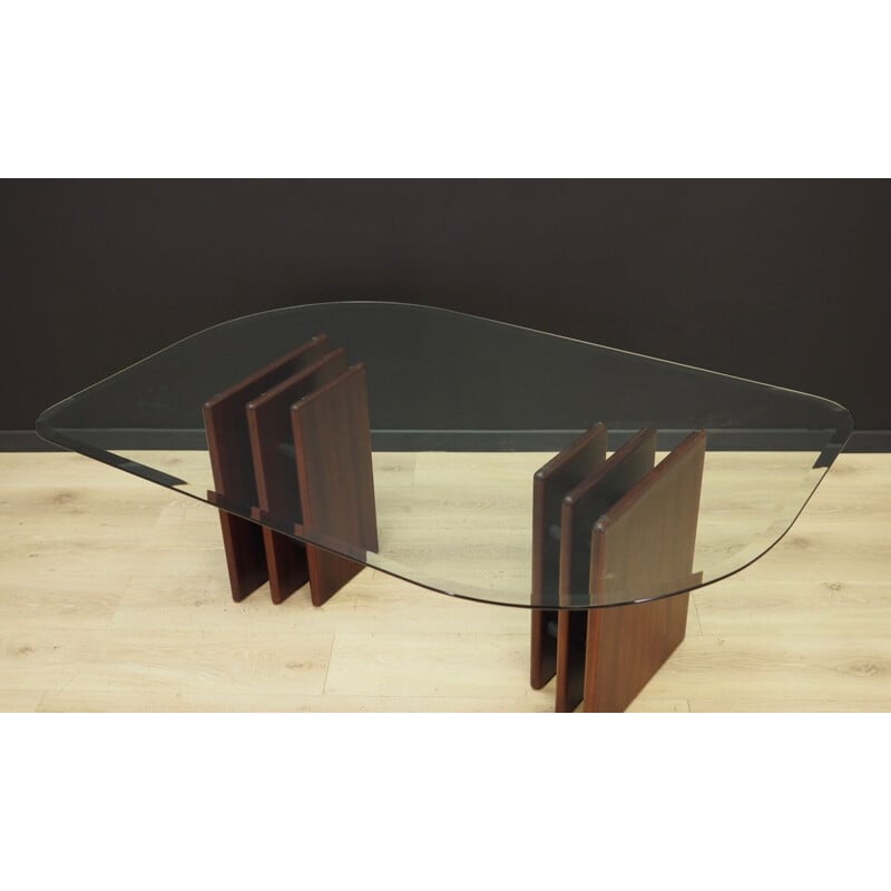 Vintage table in glass and mahogany wood by Bendixen, Denmark, 1960