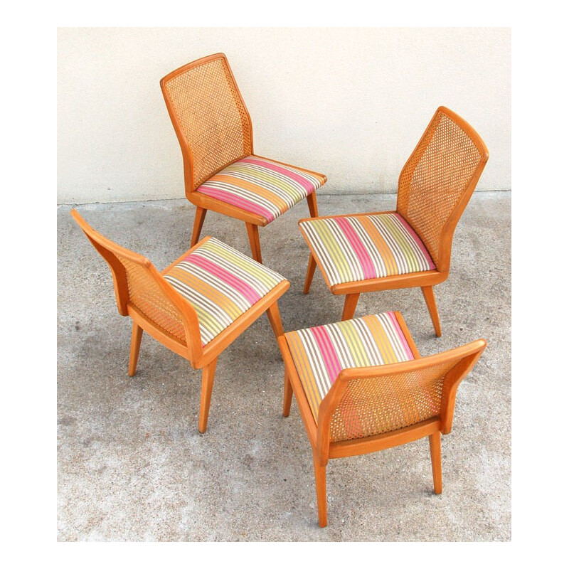 4 vintage cane work chairs, manufacturer HABEO - 1950s