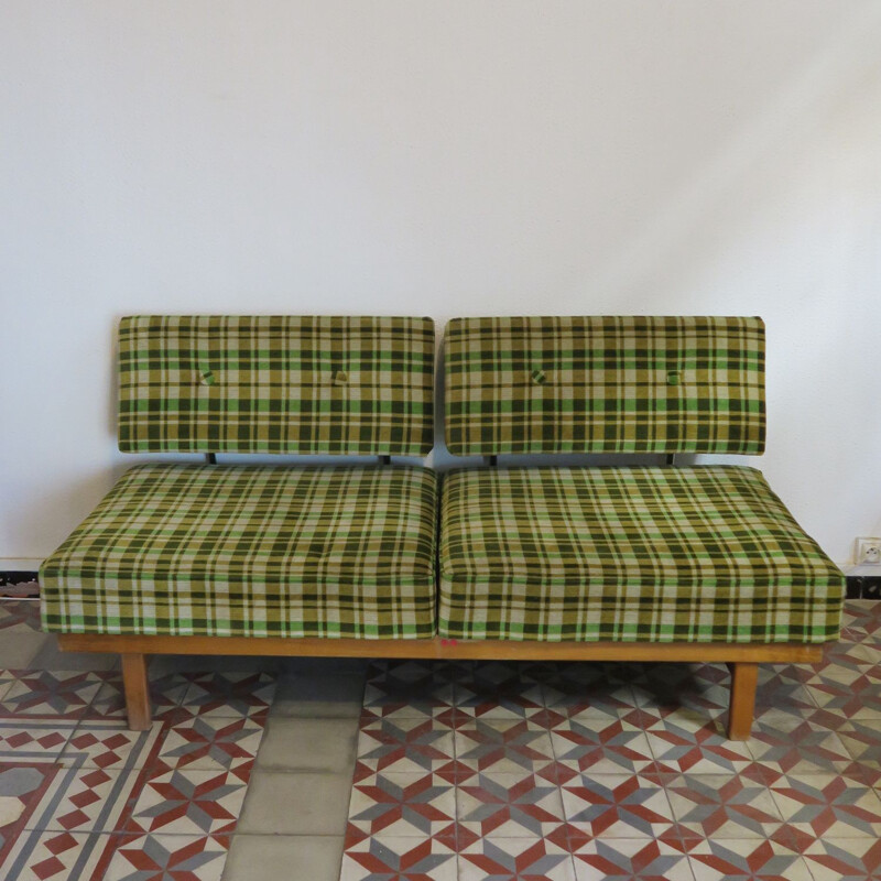Sofa, bench, daybed model "Stella" in green tartan velvet