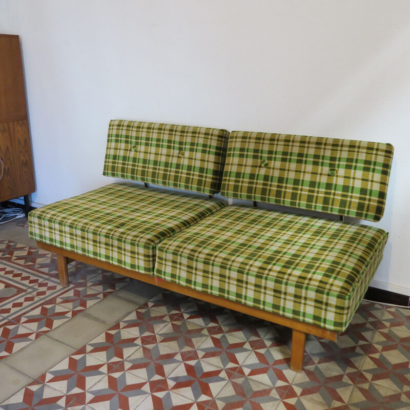 Sofa, bench, daybed model "Stella" in green tartan velvet