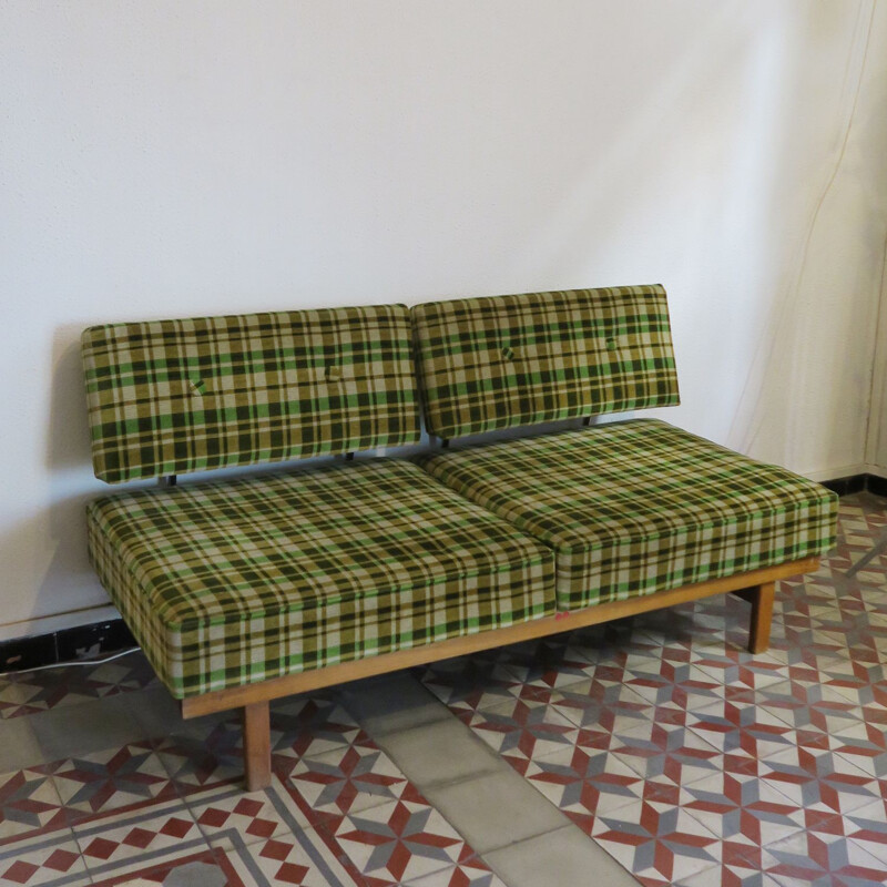 Sofa, bench, daybed model "Stella" in green tartan velvet