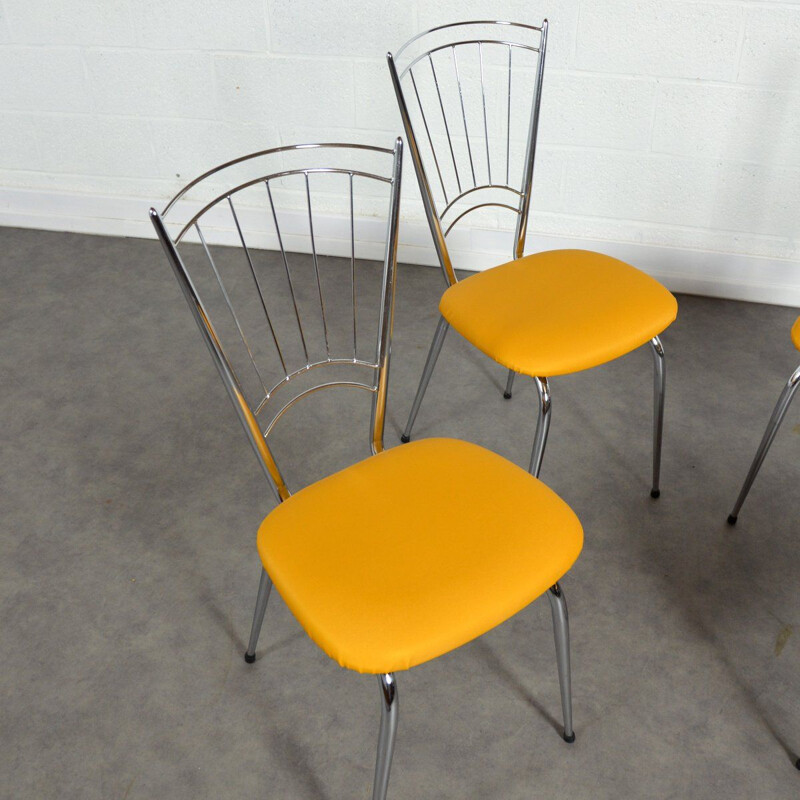 Suite of 4 vintage chairs with yellow seats, 1950-1960 