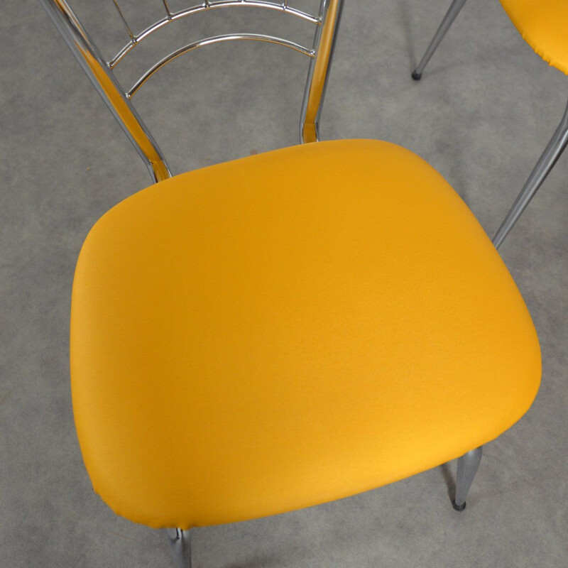 Suite of 4 vintage chairs with yellow seats, 1950-1960 