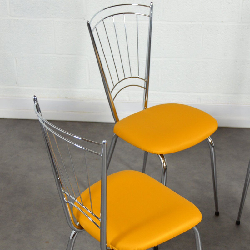 Suite of 4 vintage chairs with yellow seats, 1950-1960 