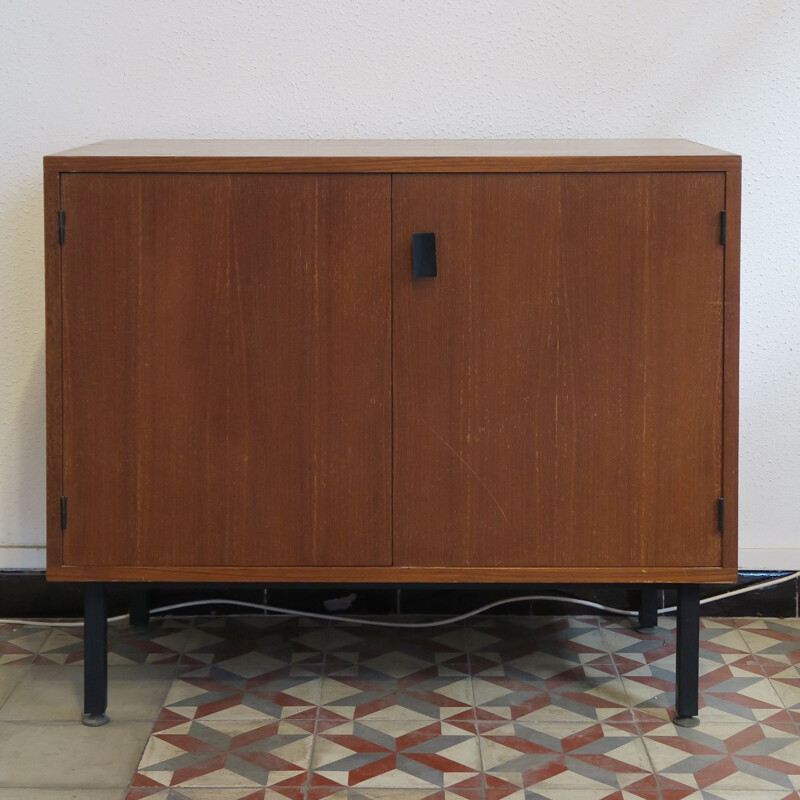 Vintage teak sideboard with black lacquered metal handle, 1960