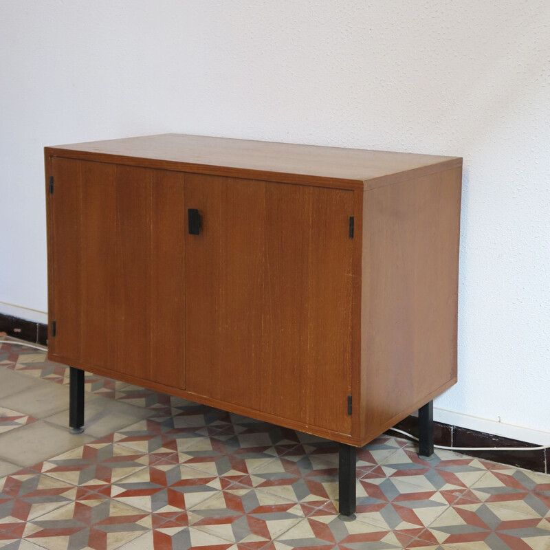 Vintage teak sideboard with black lacquered metal handle, 1960