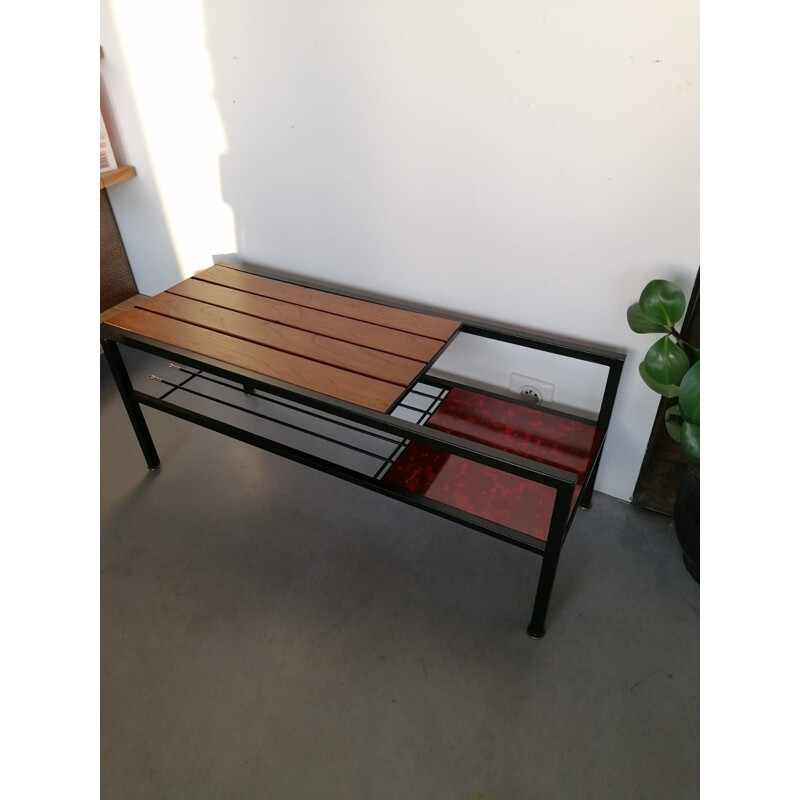 Vintage coffee table in wood and red formica