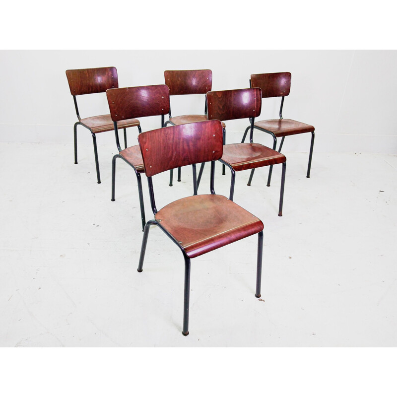 Lot de 6 chaises d'école PAG en pagwood, 1960
