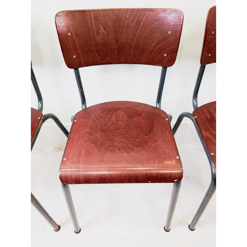 Set of 6 PAG plywood school chairs, 1960