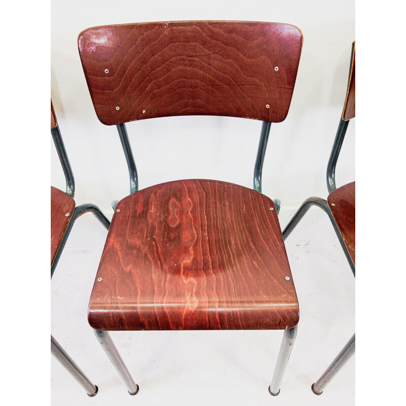 Set of 6 PAG plywood school chairs, 1960