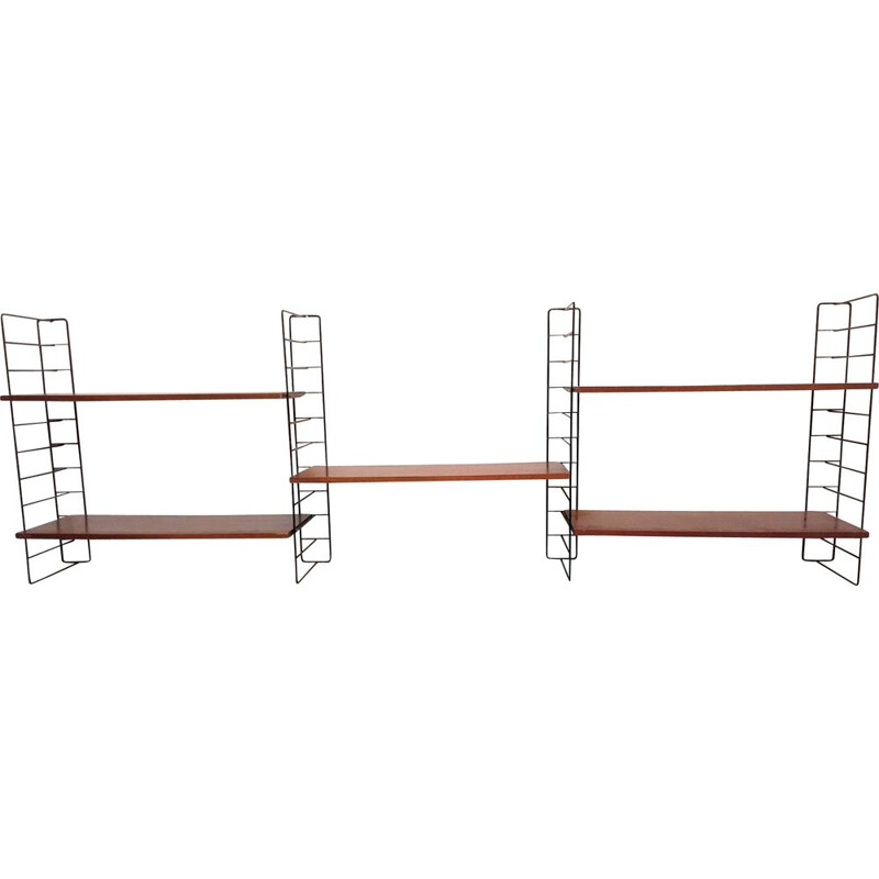 Vintage Scandinavian modular bookcase shelves by Tomado String 1960