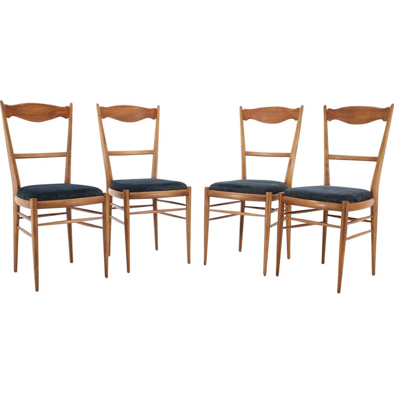 Set of four beechwood dining chairs, Italy 1960.