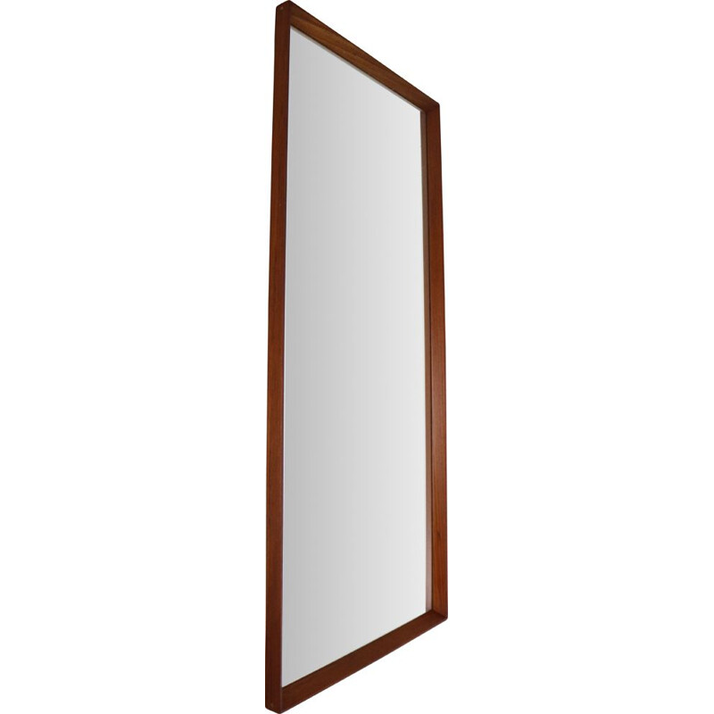 Vintage Scandinavian Modern Long Beveled Edge Teak Wall Mirror, 1950s Denmark