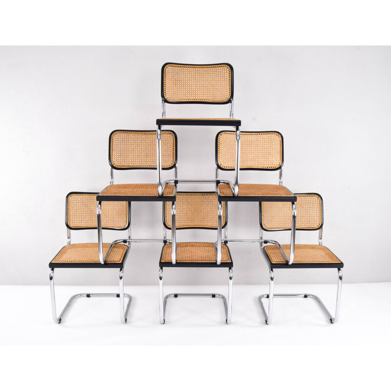  Set of 6 vintage Marcel Breuer B32 Cesca Chairs, Italy, 1970s