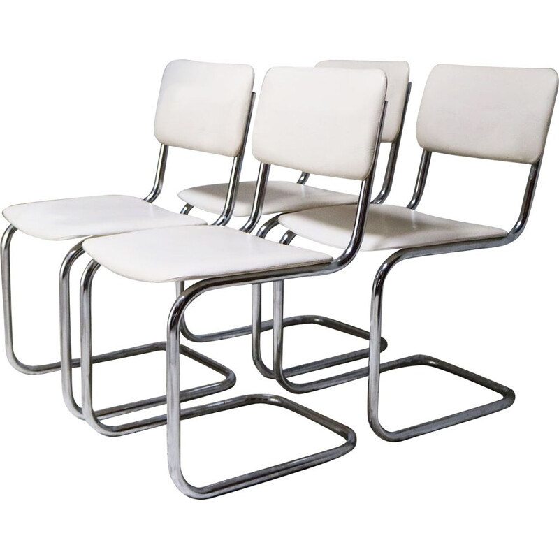 Set of 4 vintage chrome and vinyl dining chairs 1970